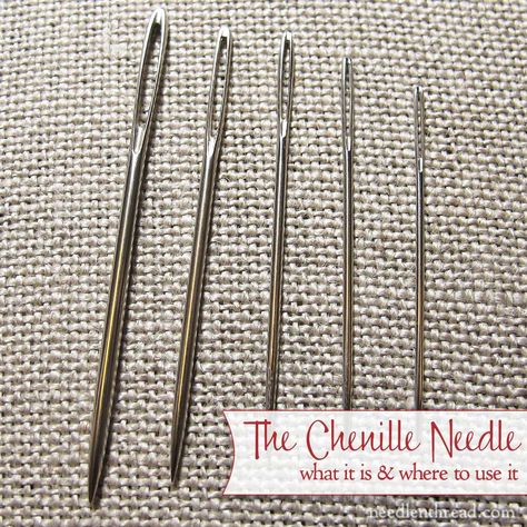 Ever wonder why the embroidery thread you're using frays, shreds, and breaks? Sometimes, switching needles will help! The chenille needle is a needle you need! Click through to find out what a chenille needle is, and why it's good to have some on hand! Crewel Embroidery Kits, Wool Embroidery, Needlepoint Stitches, Learn Embroidery, Crewel Embroidery, Needle Work, Embroidery Needles, Hand Embroidery Patterns, Embroidery Tutorials