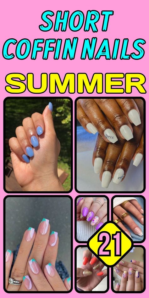 Explore the latest in summer short coffin nails with designs that are perfect for 2024. Whether you prefer simple, cute, or extra styles, there’s something for everyone. Trendy acrylic nails with bright colors, butterfly designs, and solid color patterns are must-haves. Get inspo for black and pink designs or try a matte finish for a chic look. Find the best ideas at prices that won’t break the bank, ensuring your nails are summer-ready. Trendy Nails Ballerina Short, Short Coffin Nails Summer 2024, Extra Short Coffin Nails, Summer Short Coffin Nails, Short Coffin Nail Ideas, Blue Nails Trendy, Simple Acrylic Designs, Simple Blue Nails, Short Coffin Nails Designs