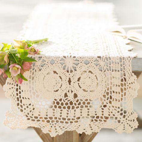 Cavaillon Lace Runner Oval Shaped Mirror, Lace Table Runner, Lace Runner, Linen Layers, Lace Table Runners, Lace Table, Lace Tablecloth, Tablecloth Fabric, Crochet Blankets