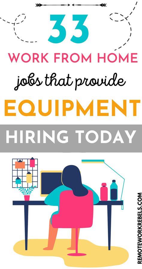 33 work from home jobs that provide equipment. Check this big list of remote jobs that come with free equipment such as a desk, laptop, office chair and a home office budget. Work from home jobs hiring today. Click to start applying. Transcription Jobs From Home, Money Growth, Wfh Job, Amazon Work From Home, Online Jobs For Moms, Online Jobs For Teens, Job Tips, Work From Home Careers, Work From Home Companies