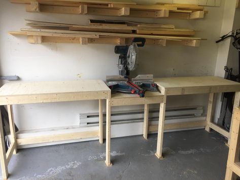 Diy Miter Saw Table, Workbench Miter Saw, Miter Saw Workbench, Miter Saw Bench, Miter Saw Stand Plans, Miter Station, Diy Miter Saw Stand, Garage Bench, Wood Shops