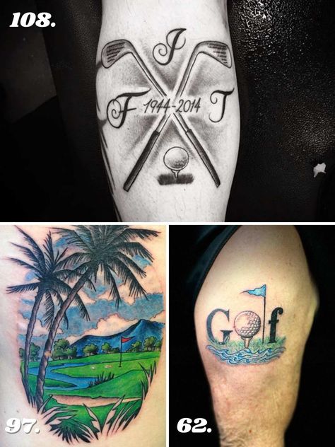 Golf Inspired Tattoos, Golf Tattoos For Men, Golf Tattoo For Women, Golf Tattoo Ideas For Men, Golf Tattoo Ideas, Golf Tattoo, Baseball Tattoos, Father Tattoos, Club Tattoo