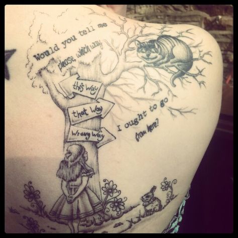 Alice in wonderland tattoo Cheshire cat.. Alice In Wonderland Garden Tattoo, Alice In Wonderland Tree Tattoo, Alice In Wonderland Tattoo Sleeve, My Left Side, Cheshire Cat Tattoo, Alice In Wonderland Tattoo, Stingray Tattoo, Alice And Wonderland Tattoos, Ink Therapy