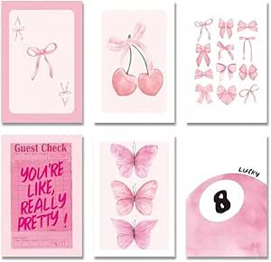 Pink Set of 6 Coquette Trendy Preppy Wall Art Canvas Prints Room Decor Aesthetic Pink Bow 8 Ball Cherry Butterfly Poster College Wall Decor Lucky You Posters for Girls Bedroom Dorm 8x10 inchx6 Unframed Pink Canvas Art Ideas, Room Posters Aesthetic Ideas, Aesthetic Paintings For Room, Room Posters Pink, Pink Preppy Bedroom, Room Decor Aesthetic Pink, Pink Wall Art Prints, College Wall Decor, Frameless Art