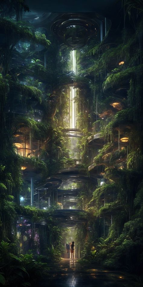 Solarpunk Aesthetic Wallpaper, Cyberpunk Forest, Punk Wallpaper, Dark Forest Aesthetic, Eco Architecture, Dreamy Artwork, My Fantasy World, Fantasy Forest, Fantasy Castle