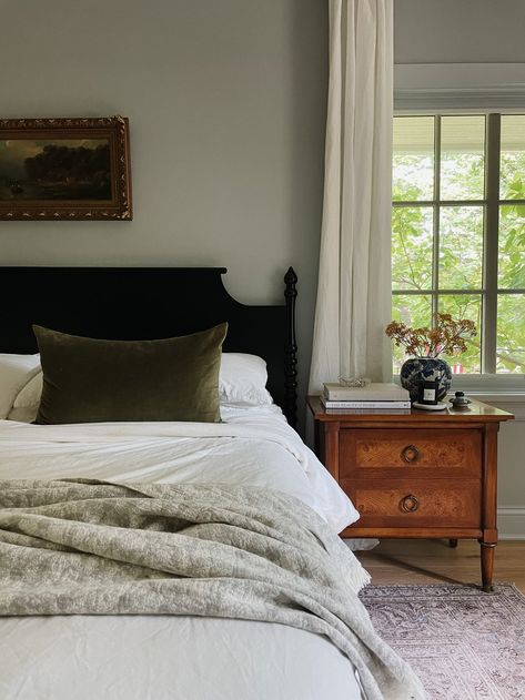 Our Primary Bedroom: A Before and After (ish) | We're the Whites Modern Traditional Bedding, Traditional Transitional Bedroom, Timeless Primary Bedroom, Traditional Bedroom Design Ideas, Traditional Master Bed, Havenly Before And After, Primary Room Ideas, Vintage Master Bed, Timeless Master Bedrooms Decor