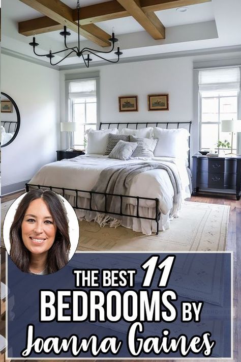 11 Best Bedrooms by Joanna Gaines: Here are the top ten bedroom designs and renovations done by Joanna Gaines from Fixer Upper! - Nikki's Plate Modern Farmhouse Interior Design Ideas Bedroom, Bedrooms With Metal Beds, Johanna Gaines Bedroom Ideas, Lake Home Bedroom Ideas, Fixer Upper Bedroom Joanna Gaines, Joanna Gaines Farmhouse Bedrooms, Joanna Gaines Bedroom Ideas Master Suite, Johanna Gaines Style, Iron Beds Bedroom Decorating Ideas