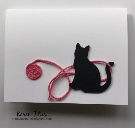 quick cat card with cat playing with yarn Cards With Cats Handmade, Stampin Up Cat Punch, Dog Cards Handmade, Cat Cards Handmade, Ideas Birthday Card, Pet Sympathy Cards, Cool Birthday Cards, Spooky Cat, Cat Stamp