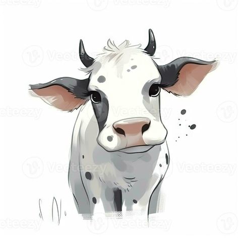 Minimalist Digital Drawing of a Cute Cow on White Background Cartoon Cow Face, White Background Drawing, Skin Color Chart, Cow Sketch, Cow Eyes, How To Draw Ears, Cow Tattoo, Cow Illustration, Cow Drawing