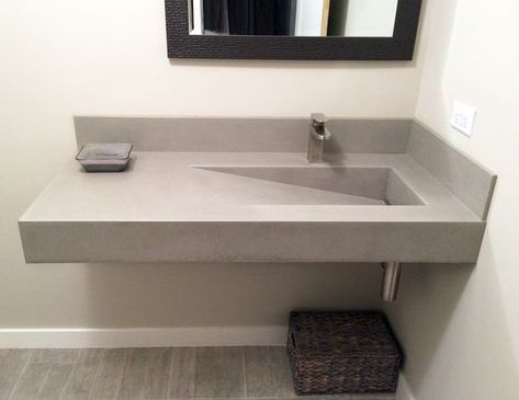 Ramp Sink Vanity, Concrete Wash Basin, Concrete Sink Bathroom, Ramp Sink, Apartment Bathroom Design, Concrete Bathroom Sink, Bathroom Sink Design, Bathroom Vanity Designs, Concrete Bathroom