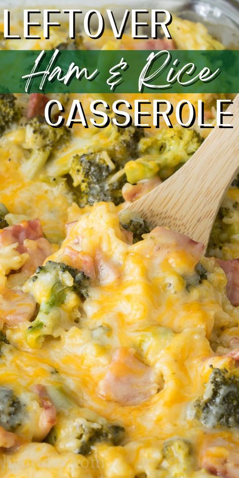 This Cheesy Leftover Ham and Rice Casserole recipe is a great way to use up some leftover Ham from the holidays! Plus you can easily substitute in leftover turkey or chicken too! Ham Leftovers Crockpot Recipes, Leftover Ham And Asparagus Recipes, Easy Ham Casserole Recipes For Dinner, Leftover Cooked Ham Recipes, Healthy Easy To Digest Meals, Ham Leftover Recipes Crockpot, Dinners Using Ham, Ham Meat Recipes, Recipes With Ham Lunch Meat