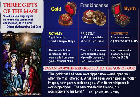 The three gifts of the Magi. Catholic Liturgical Calendar, Liturgical Calendar, Frankincense Myrrh, Faith Formation, Catholic Prayers, Epiphany, Catholic Faith, Advent, Christmas