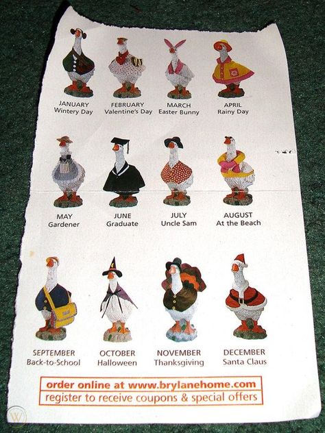 14 pc Duck Martha Goose Seasonal Wardrobe Doll Clothes Lot 1 Outfit Per Month | #1781550683 Duck Clothing, Goose Outfits, Duck Outfits For Ducks, Concrete Goose Outfits, Porch Goose Outfit, Concrete Goose Clothes Patterns Free, Goose Clothes Pattern Free, Concrete Goose Clothes Patterns, Lawn Goose Outfits