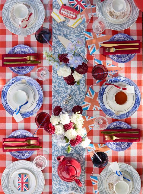 From John Lewis Jubilee Celebrations Email Uk Themed Party, British Table Decorations, English Themed Party, England Themed Party, England Party Games, British Icons Party, England Party Zazzle, Union Jack Table, British Flag Table