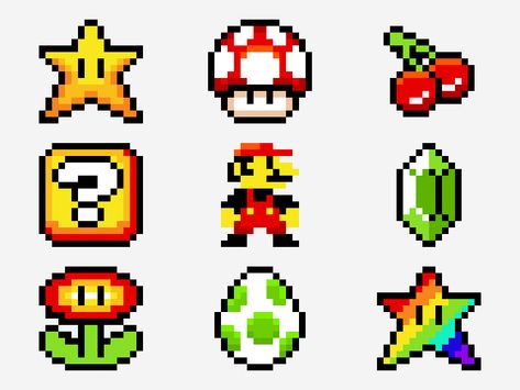 Super Mario Pixel Explorations by MENO on Dribbble Pixel Art Tattoo Ideas, Pixel Super Mario, Pixel Tattoo Ideas, 8 Bit Characters, Super Mario Minecraft, Pixel Art Mario Bros, Mario 8 Bit, Super Mario Pixel Art, Pixel Nintendo