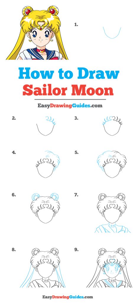 How to Draw Sailor Moon - Really Easy Drawing Tutorial Draw Sailor Moon, Sailor Moon Drawing, Serena Sailor Moon, Sailor Moon Cakes, Sailor Moon Tumblr, Sailor Moon Makeup, Moon Makeup, Sailor Moon Quotes, Sailor Moon Nails