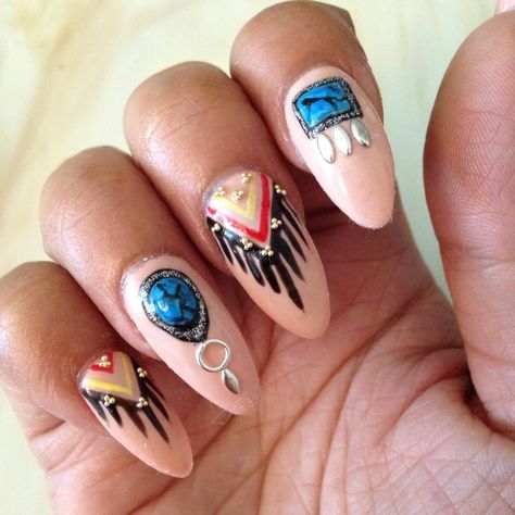 Native American Nail Acrylic Design Indian Nail Art, Indian Nails, Japanese Nail Design, American Nails, 3d Nail Art Designs, Nail Art Designs Images, Nail Art Pictures, Japanese Nail Art, Geometric Nail