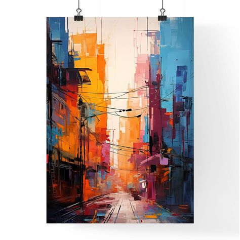 Abstract Painting Cityscapes, Building Abstract Painting, Abstract Skyline Painting, Abstract Art With Lines, Expressive Abstract Art, Abstract Architecture Painting, Abstract Line Art Painting, Abstract City Painting, Street With Buildings