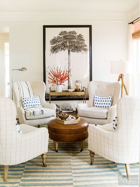 15 Circular Conversation Seating Areas: 4 Chairs Around a Coffee Table – The Indigo Lattice Vista House, Home Staging Tips, Design Salon, Furniture Layout, A Living Room, Formal Living Rooms, Furniture Arrangement, Formal Living, Front Room