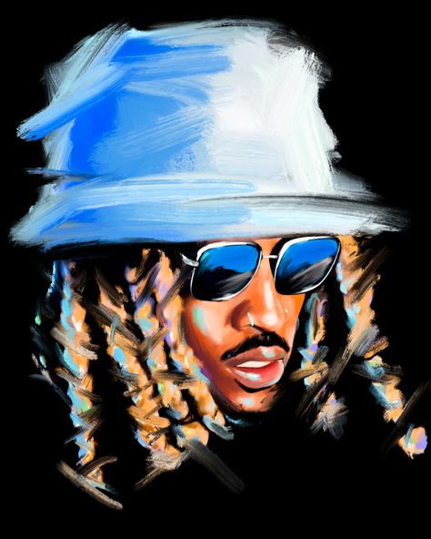 Future Rapper Cartoon Art, Future Rapper Painting, Cartoon Rappers Art, Future Hendrix Rapper, Rapper Paintings, Canvas Painting Patterns, Future Rapper, Tupac Art, Rapper Art