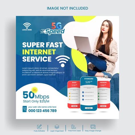 Vector internet service and wifi connect... | Premium Vector #Freepik #vector Internet Packages, Wifi Internet, Internet Advertising, Internet Service Provider, Company Brochure, Graphic Design Advertising, Web Banner, Instagram Post Template, Post Templates