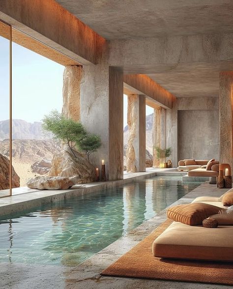 Sahara Desert Dream Resort Inside Pool, Indoor Swimming Pool, Desert Dream, Desert Homes, Spa Design, Sahara Desert, Indoor Swimming, Design Del Prodotto, Luxury House Designs