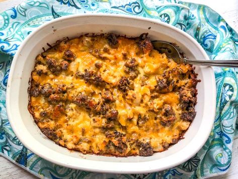 Keto Cauliflower & Cheeseburger Casserole - delicious low carb comfort food. Freeze for low carb lunch. Only 1.4g net carbs. | MyLifeCookbook.com #lowcarb #keto #casserole #cheeseburger #comfortfood #cauliflower Overnight Breakfast Casserole, Overnight Breakfast, Bob Evans, Breakfast Casseroles, Breakfast Casserole Easy, High Protein Breakfast, Christmas Breakfast, Breakfast Recipes Casserole, Sausage Recipes