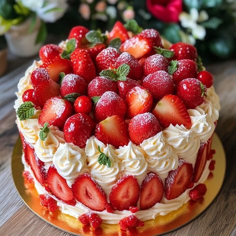 🍓🍰 Strawberry Cake 🍰🍓 Ingredients: 1 box strawberry cake mix 3 eggs 150ml vegetable oil 200ml water 200g fresh strawberries, diced 100g shredded coconut 100g white chocolate chips 100g cream cheese, softened 100g butter, softened 250g icing sugar 1 tsp vanilla extract Instructions: To make the cake: Preheat your oven to 180°C and grease a rectangular cake tin (23 x 33cm). In a large bowl, mix the cake mix with the eggs, oil and water, following the packet instructions. Pour the cake batter in... Box Strawberry Cake, Strawberry Shortcake Dessert, Rectangular Cake, Strawberry Shortcake Cake, Chocolate Strawberry Cake, Strawberry Cake Mix, Shortcake Recipe, Oil And Water, 3 Eggs