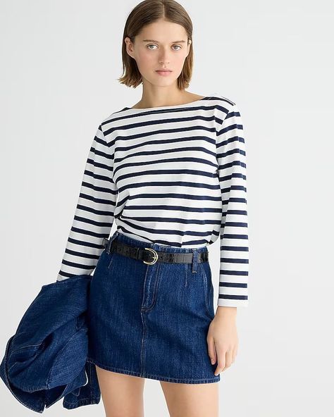 Plain White Shirt, Boat Neck Shirt, Crewneck Style, Striped Long Sleeve Tee, Jcrew Women, T-shirts & Tank Tops, Long Sleeve Tees Women, Polo Shirt Women, Striped Tee