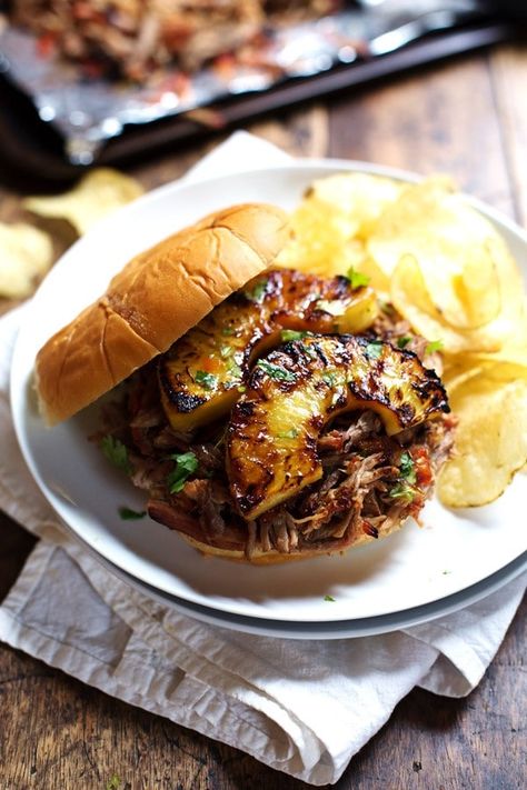 Pinch Of Yum, Pineapple Pork, Pork Sandwiches, Pizza Sandwich, Shredded Pork, Pork Sandwich, Pulled Pork Sandwich, Grilled Pineapple, Slow Cooker Pork