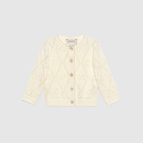 Baby GG stitch wool cardigan in white | GUCCI® HU Baby Luxury, Children Outfits, Mom Dr, Gucci Shop, Luxury Girl, Cotton Cardigan, Stylish Kids, Cardigan Fashion, Sweater Design