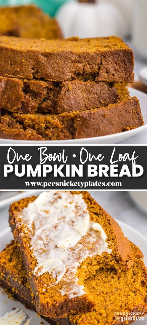 Say hello to fall with a deliciously moist, incredibly flavorful, and simple one-bowl pumpkin bread. Made with pure pumpkin and autumn spices, this versatile quick bread is ready in under an hour! One Loaf Pumpkin Bread Recipe, Pumpkin Bread With No Eggs, 2 Loaf Pumpkin Bread Recipe, Super Easy Pumpkin Bread, Two Ingredients Pumpkin Bread, Thanksgiving Breads, One Bowl Pumpkin Bread, Simple Pumpkin Bread, Super Easy Bread Recipe