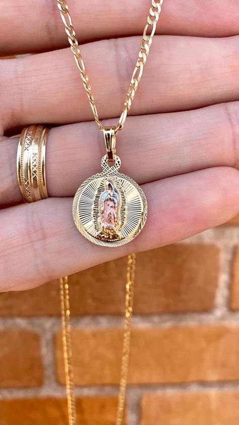 Mexican Jewelry Gold Pendant Necklace, Gold Mexican Jewelry, Mexican Gold Jewelry, Mexican Jewelry Gold, Hispanic Jewelry, Virgencita Necklace, Evil Eye Jewelry Bracelet, Guadalupe Bracelet, Guadalupe Necklace