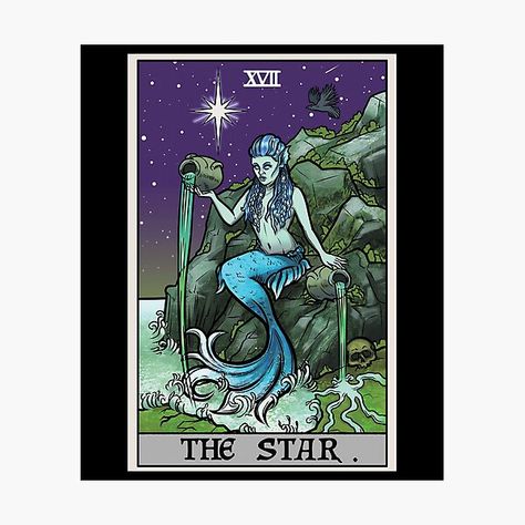 Siren Halloween, Mermaid Tarot, The Star Tarot Card, Halloween Mermaid, Star Tarot Card, The Star Tarot, Tarot Tattoo, Tarot Card Tattoo, Mermaid Sticker