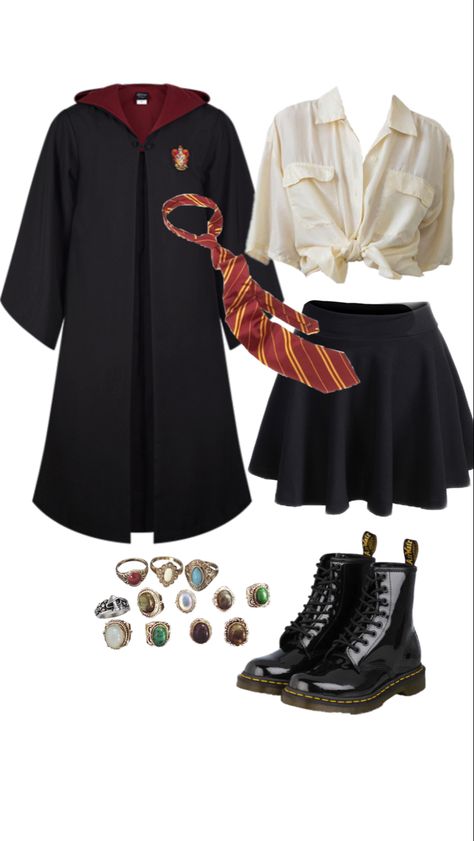 Harry Potter Griffoendor Outfits, Gryffindor Uniform Female Aesthetic, Auradon Prep Outfit, Grifindor Aestethic Outfits, Grifindor Outfit, Hogwarts Inspired Outfits Gryffindor, Hogwarts Party Outfit, Gryffindor Outfit Uniform, Harry Potter Inspired Outfits Gryffindor