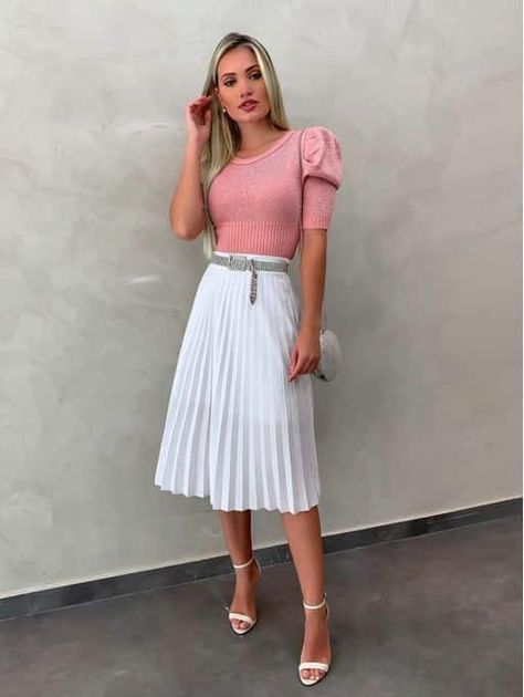 Accordion Skirt Outfits - 36 Outfits Ideas to Wear Accordion Skirts Pleated Skirt, Skirt, Pink, White