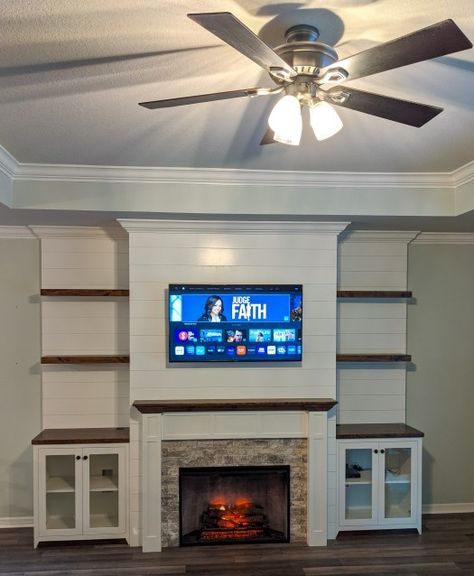 Cabinets Fireplace, Fireplace Cabinets, Floating Shelves Tv, Tv Surround, Beach Room Decor, Shiplap Fireplace, Knotty Alder, Beach Room, Fireplace Surround