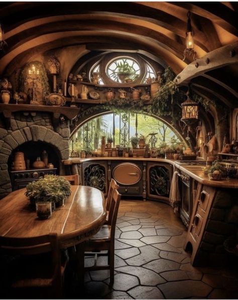 Fairytale Cottage Kitchen, Fairytale House Interior, Fairytale Interior, Fairytale Cottage Interiors, Casa Do Hobbit, Magical Interior, Fantasy Kitchen, Hobbit Houses, Casa Hobbit