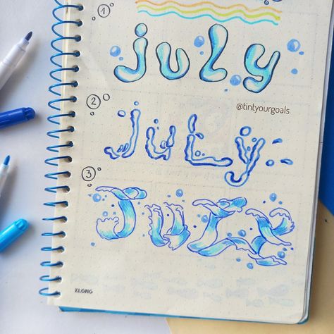 Top 3 July title ideas for bullet journal💙🐠 🐠✨July Header Ideas: Water font versions with inspiration from water , from the sea. You can review their step-by-step video lettering tutorial on my page posted✨🌊 Add more pretty to your bullet journal this July. 🐠🌊 . Wish you all have a nice day!🐠💙 👉 Follow @tintyourgoals to follow more💙 . . . Tag🏷💛⁣ #tintyourgoals #hellojuly #bujoreels #bulletjournal #bujo #julybulletjournal #julybujo #underthesea #bujoinspiration #letteringtutorial #waterwa... Header Lettering Ideas, Title Pages Ideas, Title Page Ideas, Ideas For Bullet Journal, Nice Fonts, Title Idea, Header Ideas, Computer Shortcut Keys, Title Ideas