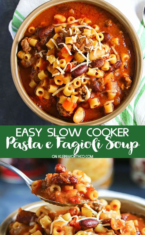 Simple slow cooker version of the classic Italian soup Pasta e Fagioli that will rival any restaurant recipe around. Makes enough to feed a crowd, absolutely delicious. via @KleinworthCo #ad #SWBeans #IC @SWBeans #pastaefagioli #slowcooker #crockpot #soup #Easyrecipes #dinner #beef #pasta #beans Slow Cooker Pasta Fagioli, Pasta Fagioli Recipe, Pasta Fagioli Soup, Dinner Beef, Crockpot Pasta, Pasta E Fagioli Soup, Fagioli Soup, Crockpot Soup, Soup Pasta