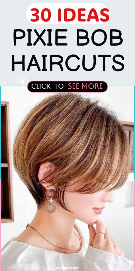 Discover the ultimate style statement with Pixie Bob Haircuts, a fusion of short and long hair that exudes freshness and modern chic. Opt for bangs, layers, or a side-swept look to effortlessly achieve a trendy yet low-maintenance vibe. Dive into the realm of versatility by customizing your pixie bob to reflect your individuality, boosting your confidence and leaving you feeling fabulous daily. Explore this sought-after hairstyle trend without compromising on style or convenience. Pixie Bob Fine Hair Over 50, Short Bobs With Bangs For Fine Hair, Pixie Haircut Low Maintenance, Side Swept Pixie Haircut, Short Hairstyles Without Bangs, Short Haircuts Back View, Behind The Ear Hairstyles, Short Hair Back View Pixie, Bob Haircut With Side Bangs