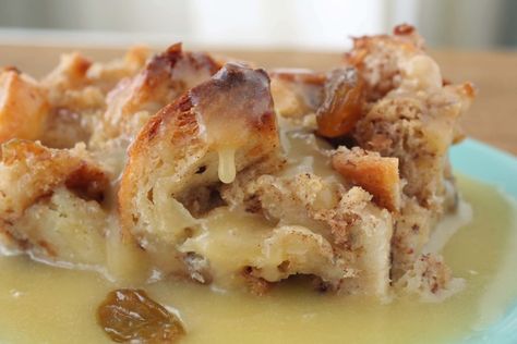 Bread Pudding with Rum Sauce Bread Pudding Recipe With Rum Sauce, Paula Deen Bread Pudding, New Orleans Bread Pudding, New Orleans Bread, Bread Pudding With Rum Sauce, Bread Pudding With Bourbon Sauce, Pudding Sauce, Cinnamon Bread Pudding, Croissant Bread Pudding