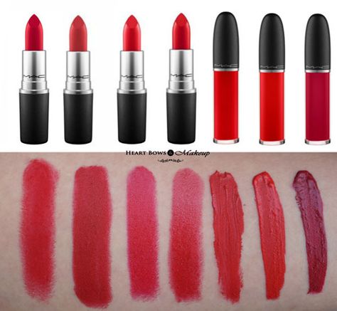 Best Mac Red Lipstick For Fair Olive Skintone Top 10 In India Mac Red Lipstick Swatches, Red Lipstick Swatches, Purple Pink Lipstick, Mac Red Lipstick, Lipstick Color Names, Mac Red Lipsticks, Mac Lipstick Colors, Lipstick Dark Red, Red Liquid Lipstick