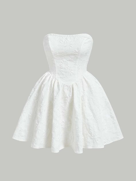 SHEIN MOD Jacquard Flare Hem Tube Dress | SHEIN USA White Tube Dress, Sleeveless White Dress, White Flare Dress, White Cocktail Dress, Shein Dress, Vestidos Vintage, Mod Dress, Dress For Short Women, Tube Dress