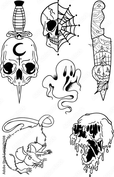 Horror Flash Tattoo, Horror Flash, Halloween Tattoo Flash, Night Tattoo, Printable Tattoos, Tattoo Background, Omerta Tattoo, Flash Tattoo Designs, Flash Sheet