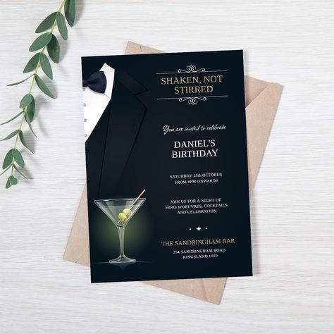 Shaken, Not Stirred | Black Tie Invite | Casino Night Invite | Instant Download | Editable Template by TailoredFoxNZ on Etsy Black Tie Invitation, Casino Party Invitations, Shaken Not Stirred, Party Bundles, Casino Night, Casino Party, Keep It Classy, Saving Time, Event Invitation