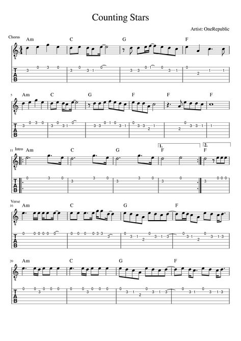 Counting stars - free easy guitar melody lesson and tabs for beginner Guitar Melody Tab, Perfect Guitar Tab, Guitar Plucking Songs, Easy Fingerstyle Guitar Tab, Song Tabs Guitar, Beginner Guitar Tabs Songs, Easy Songs For Guitar, Music Tabs Guitar, Bass Guitar Songs For Beginners