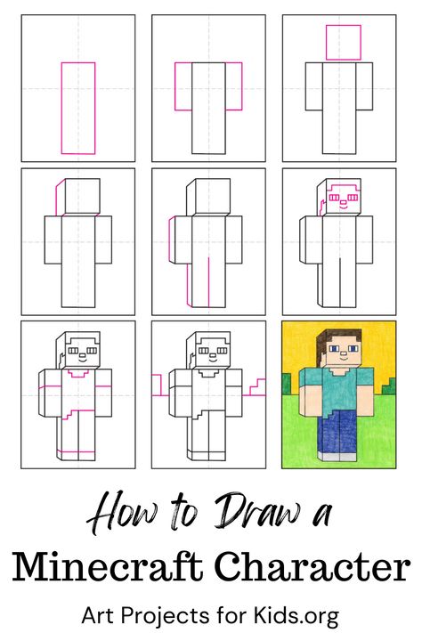 How To Draw Minecraft Step By Step, How To Draw Worksheets, How To Draw Minecraft Characters, How To Draw Minecraft, Minecraft Drawings Easy, Draw Minecraft, Minecraft Outfits, Lego Camp, Minecraft Character