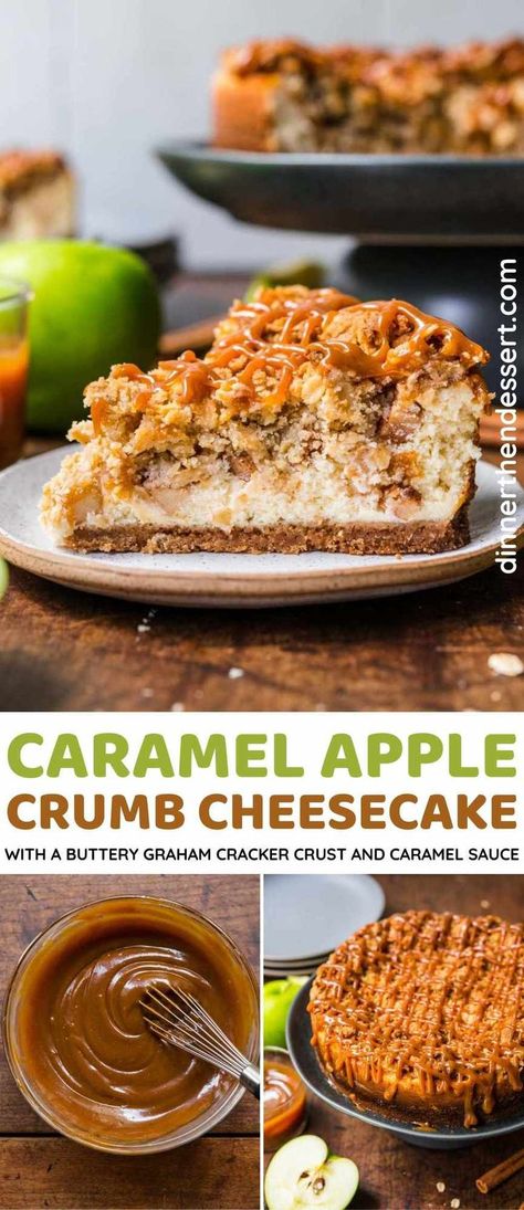 Apple Crumb Cheesecake, Graham Cracker Dessert, Apples Cinnamon, Apple Crumb, Graham Cracker Crust Pie, Caramel Drizzle, Caramel Apple Pie, Homemade Pastries, Cheesecake Filling