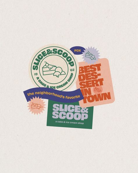 Slice & Scoop — Hanna Sperber Ice Cream Shop Logo Design, Ice Cream Shop Logo, Cold Cartoon, Dessert Icon, Ice Cream Logo, Cake Branding, Cake Ice Cream, Shop Branding, Cafe Branding